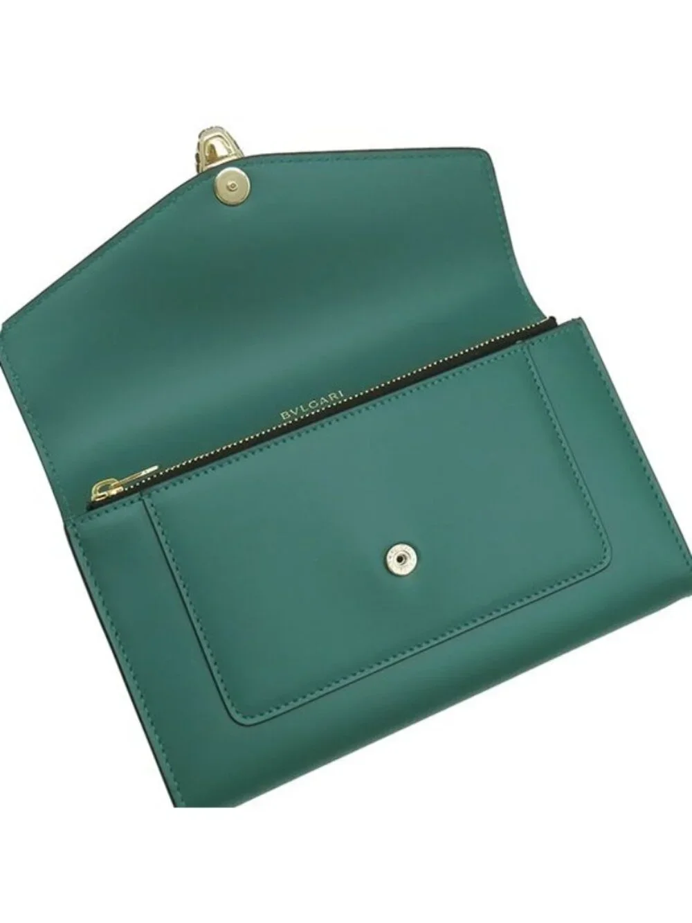 Bvlgari Wallet Serpenti Forever Large Calfskin Green Gold Bifold Billfold